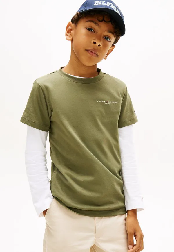 Футболка с логотипом, круглый вырез, базовая футболка Tommy Hilfiger, Battle Green