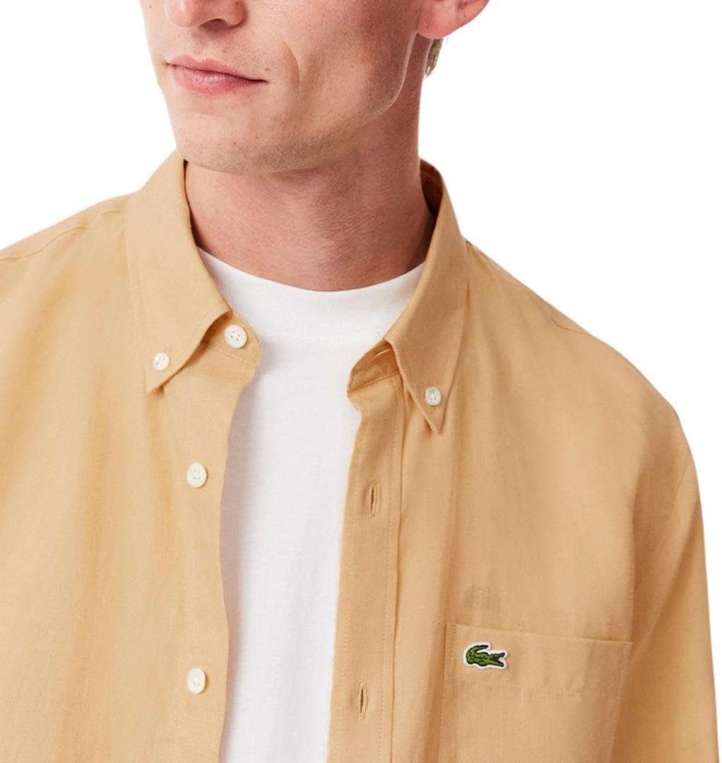 Lacoste мужская повседневная рубашка на пуговицах Regular Fit из льна, Croissant — фото 2