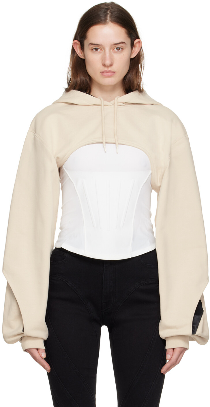 

Бежевый укороченный худи Mugler