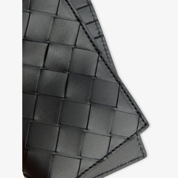 Кошелек кожаный Bottega Veneta Intrecciato с двумя отделениями, черный — фото 2
