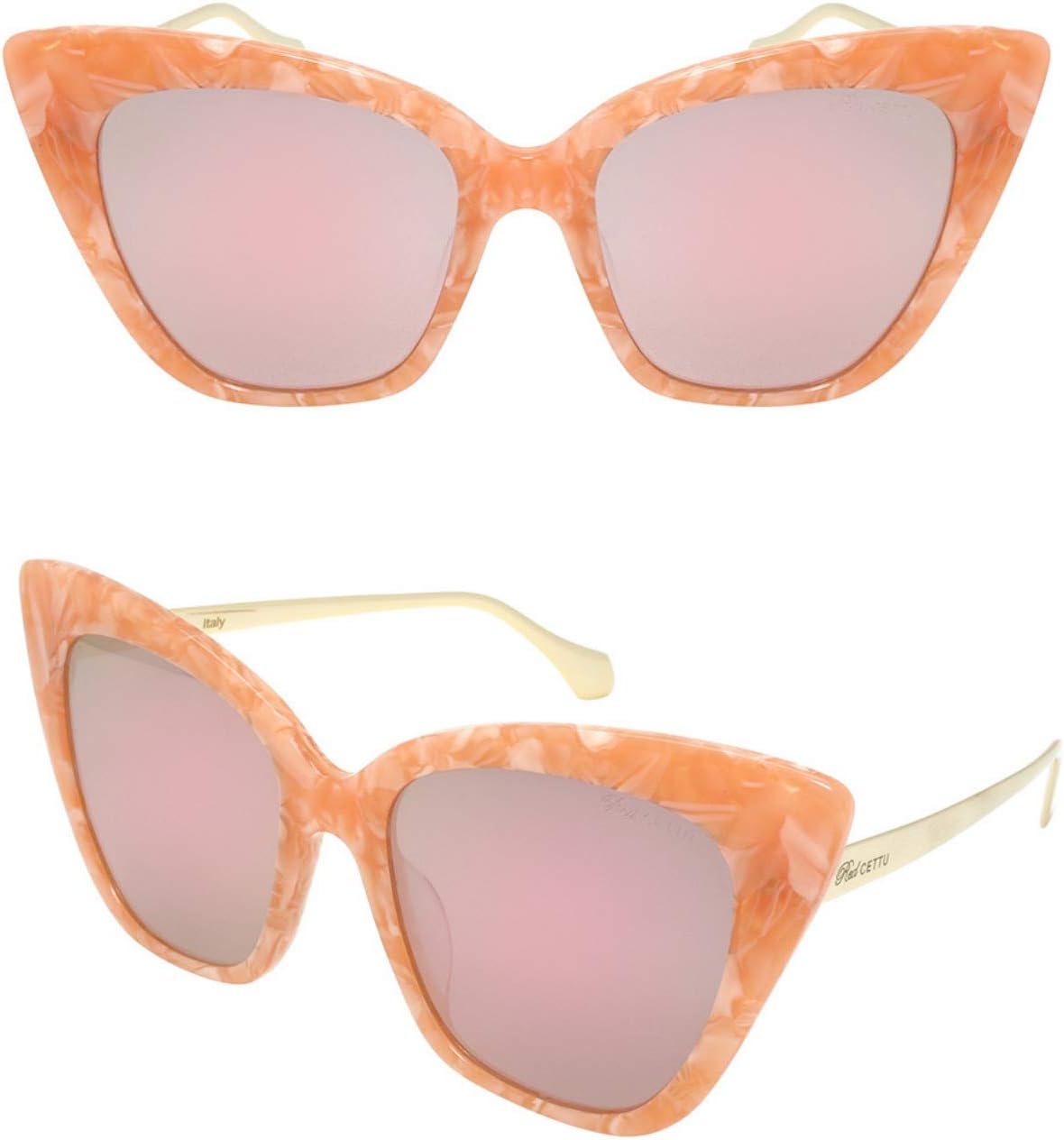 

Модные женские солнцезащитные очки Edge I-Wear ручной работы из ацетата в оправе «кошачий глаз» с линзами UV 400 CR39 HME06-CR39-3520(OR.pkrv) EDGEIWEAR, Peach Frame/Pink Mirrored Cr39 Lens