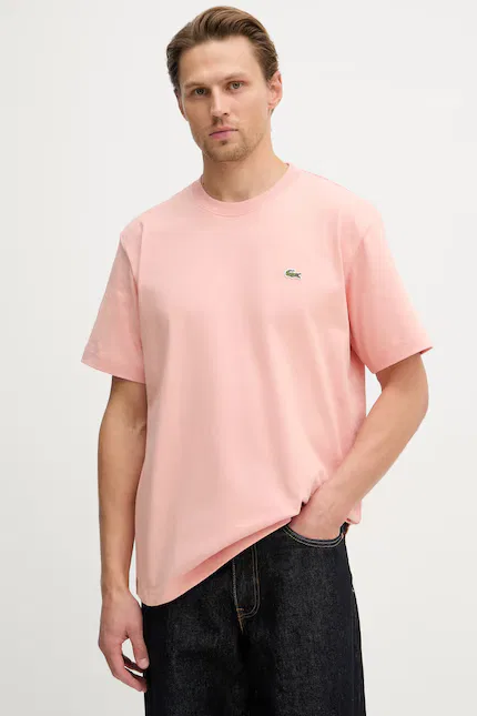 Футболка из хлопка модель с опущенной линией плеч Lacoste, розовый