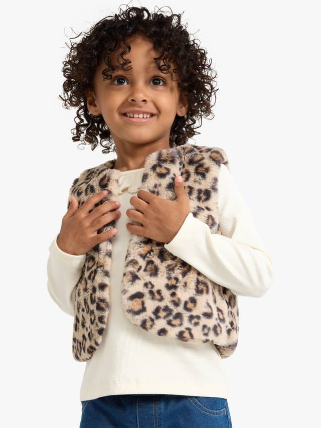

Детская безрукавка из искусственного меха с леопардовым принтом Lindex, Black/Multi