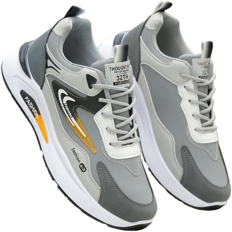 

Удобные мужские спортивные кроссовки с толстой подошвой - легкие, противоскользящие, с амортизирующим верхом из ПУ. Подходят для повседневной носки, походов и занятий спортом Fmshi, серый