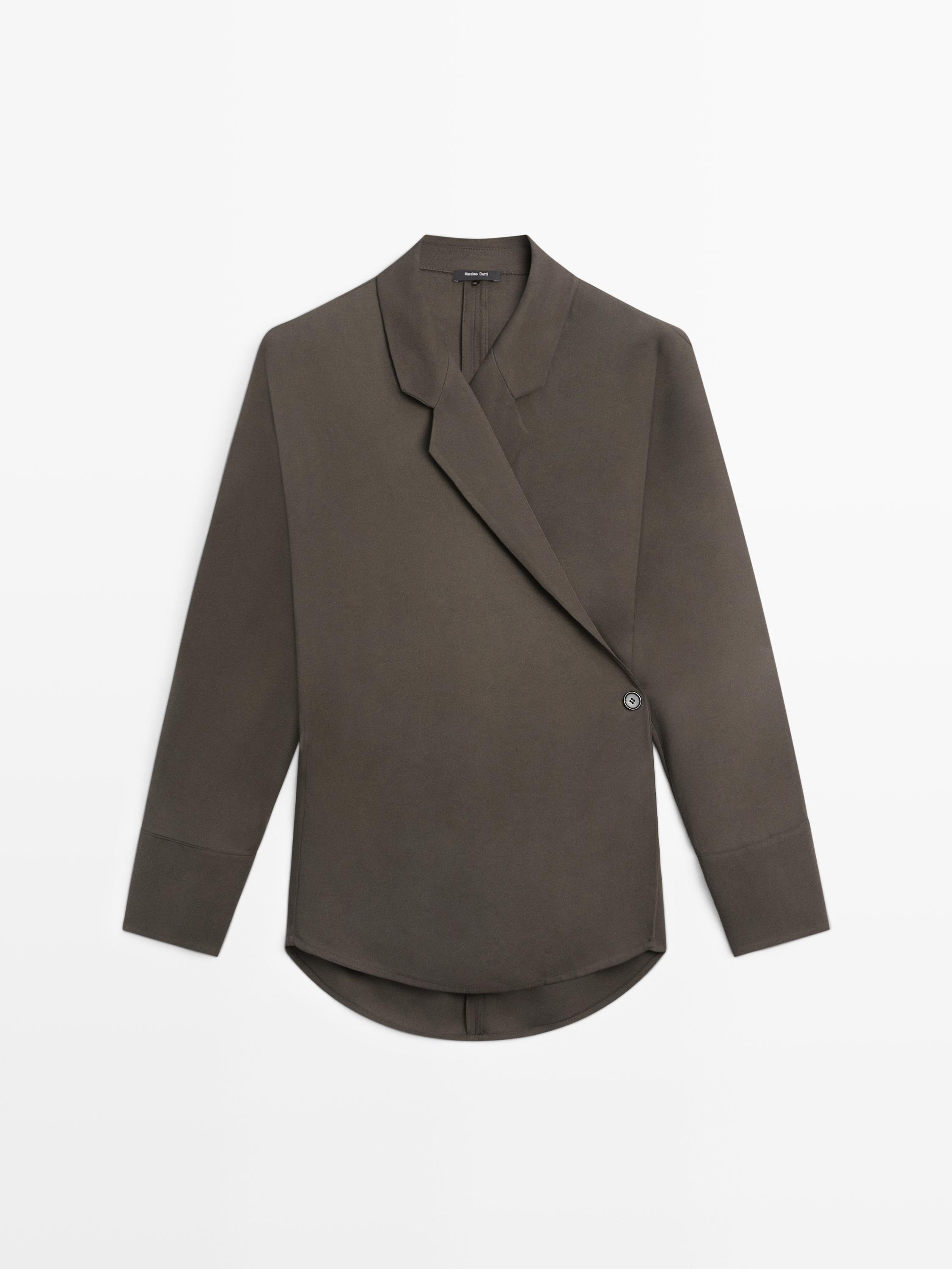 Летящая двубортная куртка-рубашка Massimo Dutti, greyish green — фото 2