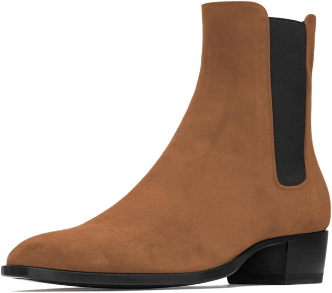 

Мужские модные ботинки FOWT с круглым носком, низким широким каблуком, эластичные ботинки до щиколотки, повседневные ботинки Челси, размер 4-16 US, коричневый