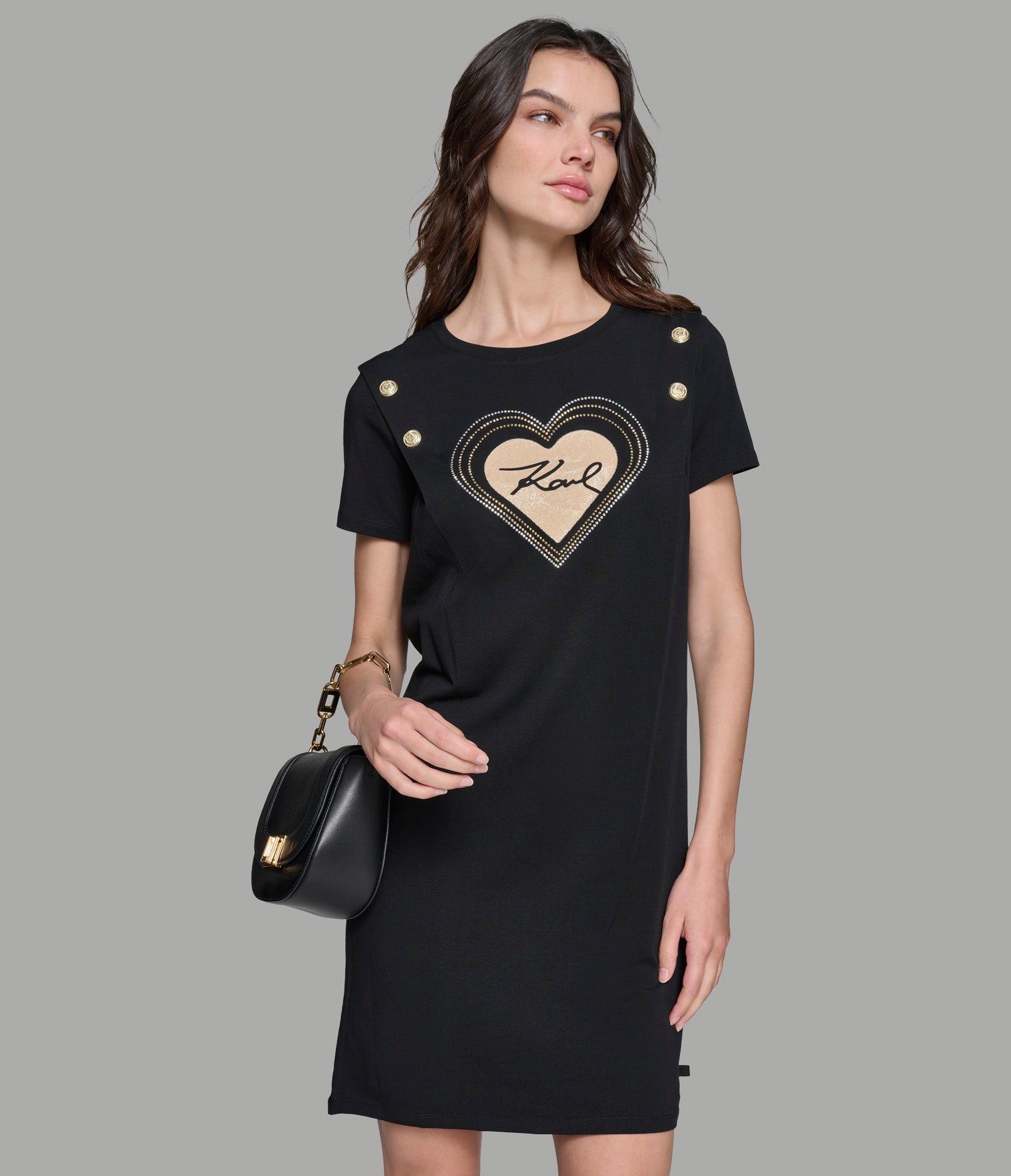 

Платье-футболка karl heart с пуговицами KARL LAGERFELD PARIS, черный