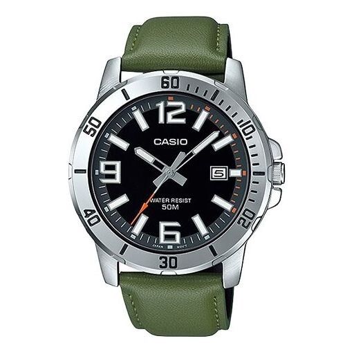 

Часы CASIO Leather Band Waterproof Business Style Men Mens Green Analog, зеленый