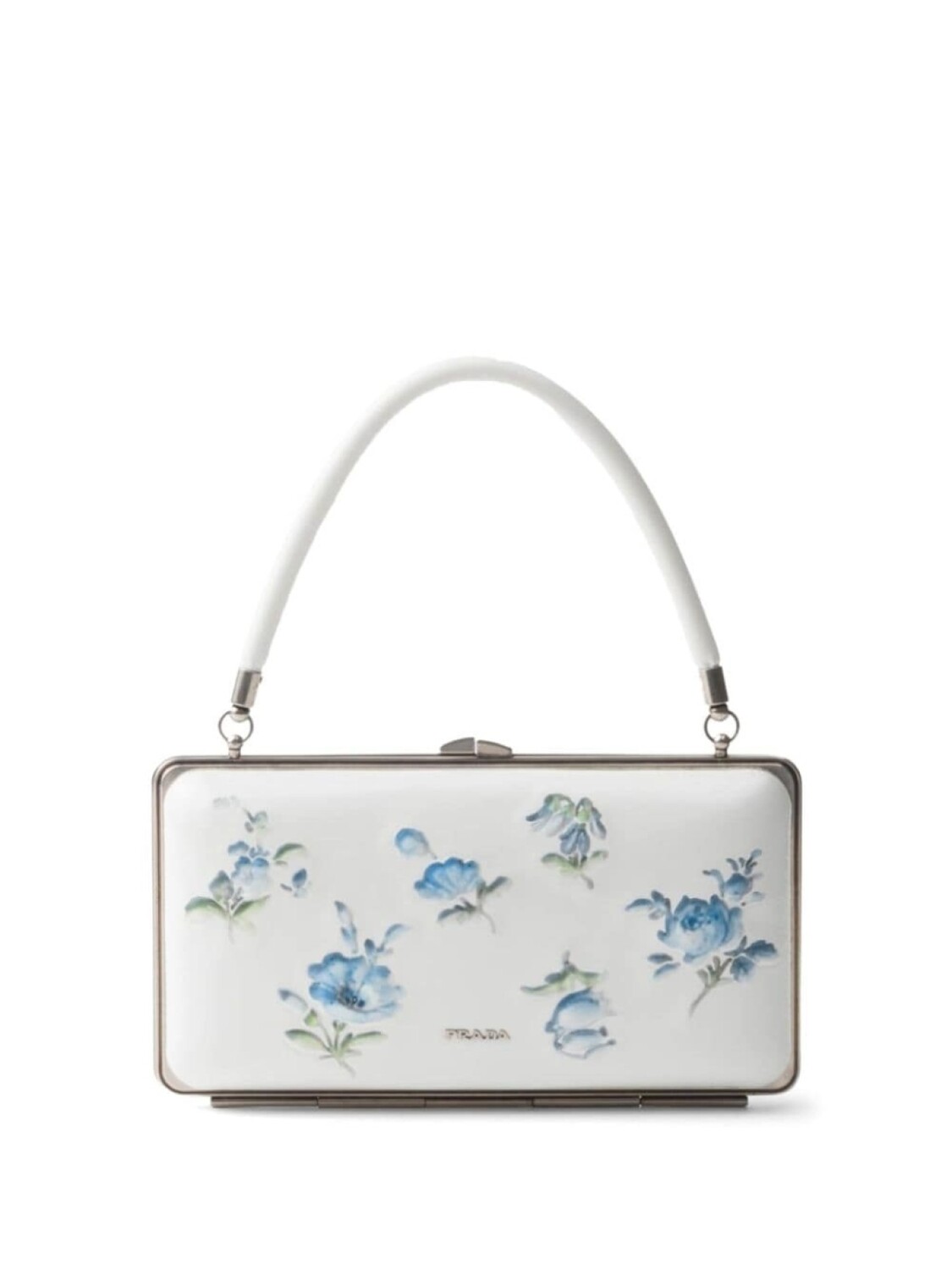

Лакированный клатч Prada с цветочным принтом, белый