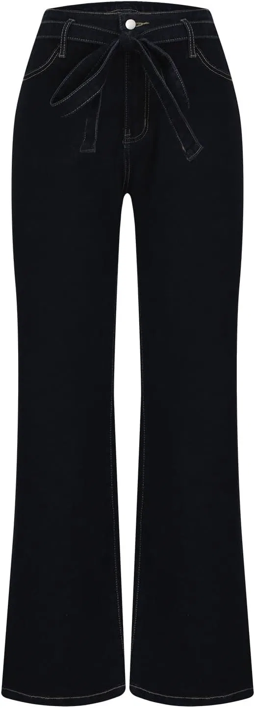 Джинсы прямые широкие, High Waist, с карманами, черный — фото 4