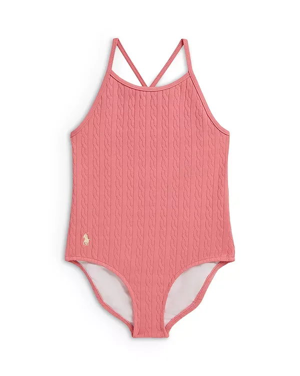 Детский слитный купальник Mini-Cable из жаккардовой ткани. Ralph Lauren, Pink
