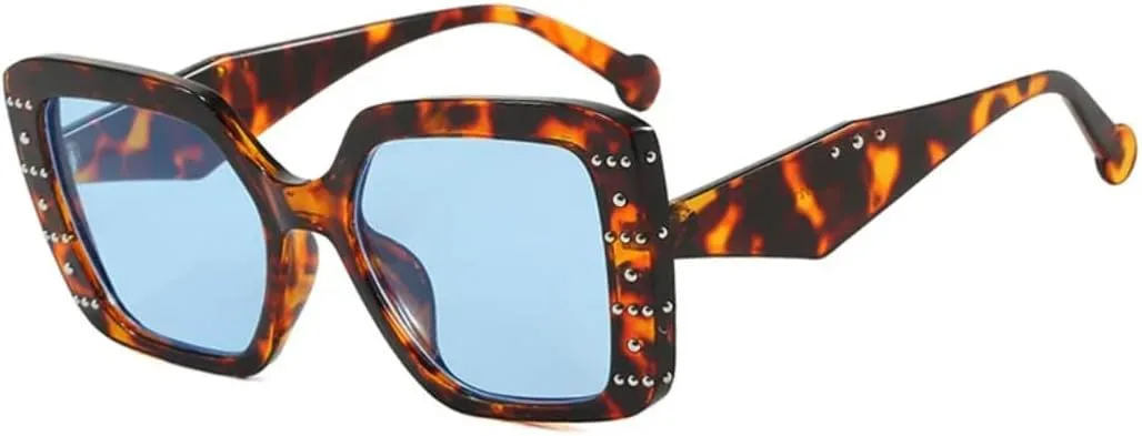 

Ретро-градиентные женские солнцезащитные очки класса люкс с заклепками, модные мужские солнцезащитные очки с защитой от УФ-излучения UV400 SZVVBKK, Leopard Blue