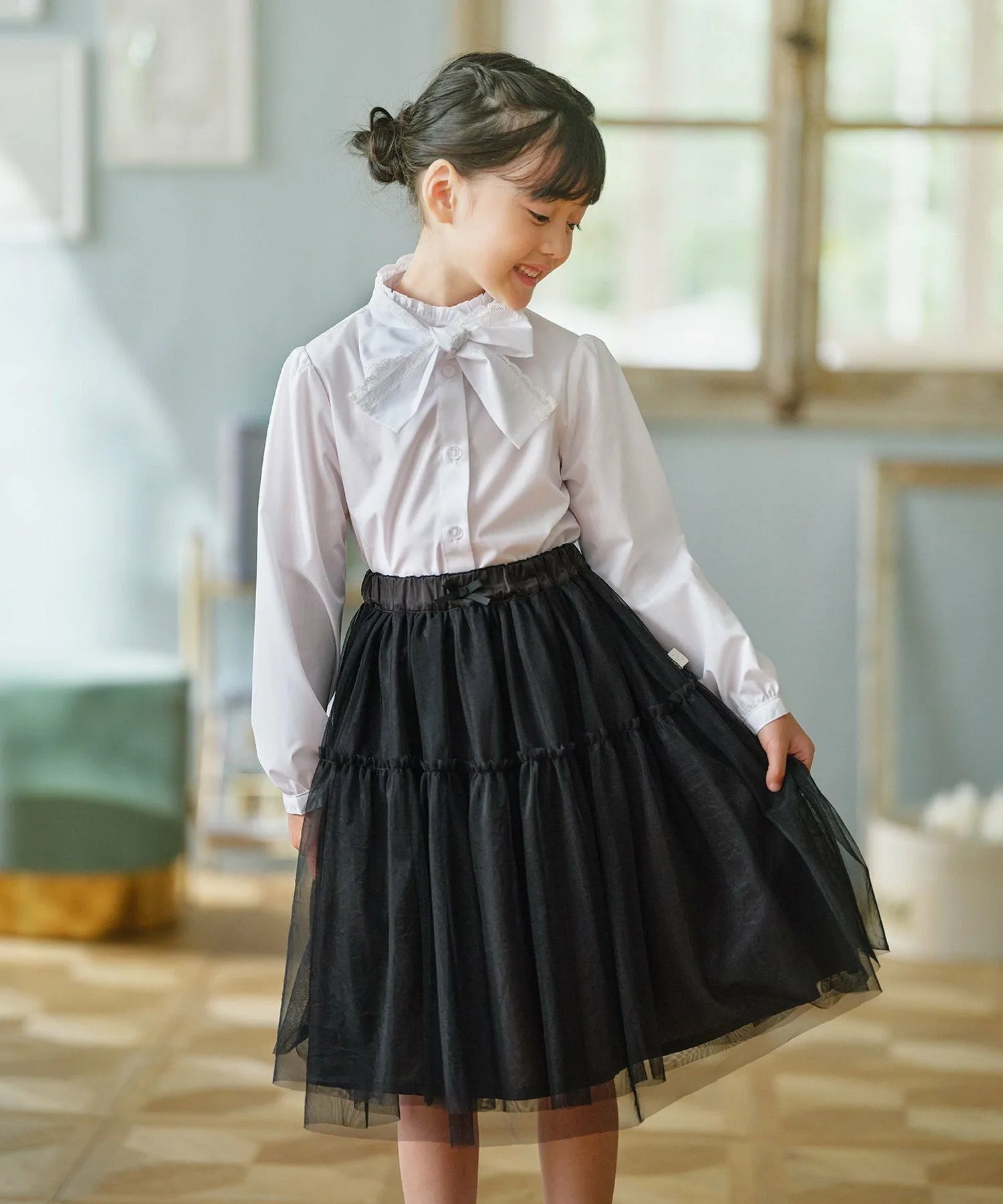 [110-140 см] Блузка с кружевной лентой Kids Suite, Off-white [002] — фото 2
