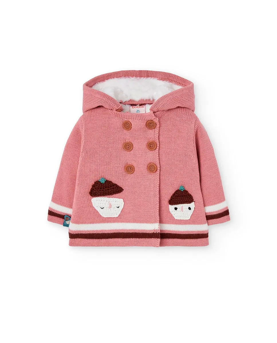 

Вязаная детская куртка с застежкой на пуговицы и капюшоном Boboli, розовый