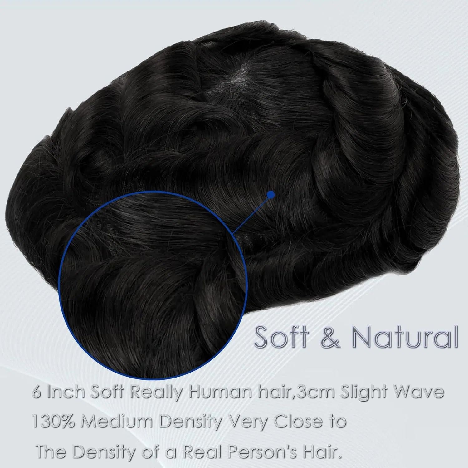 Мужской ультратонкий парик из натуральных волос 8x10 дюймов Ehairc, #1B10 (10% Grey Hair) — фото 4