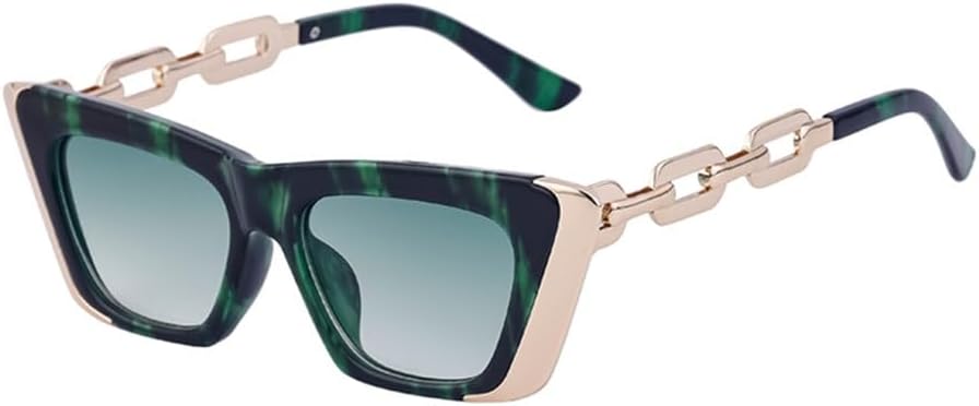 

Винтажные маленькие солнцезащитные очки для женщин 2027 года с металлическими цепочками на дужках, модные очки-«кошачий глаз», защита от ультрафиолета UV400 MTZJH, C9 Marble Green