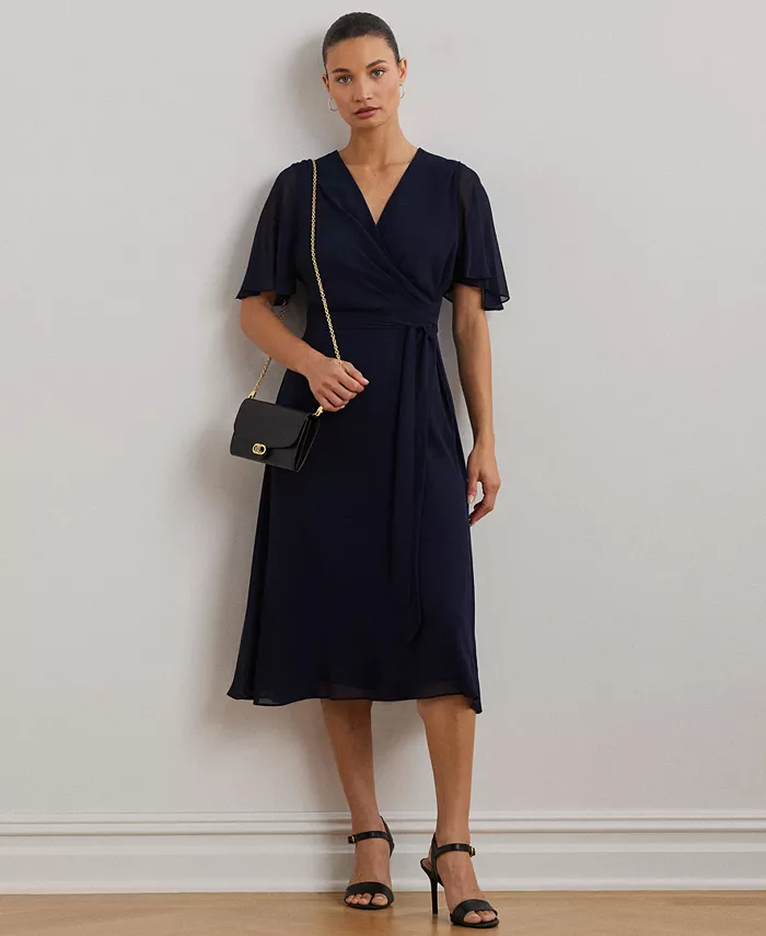 

Женское платье из жоржета с поясом Lauren Ralph Lauren, синий