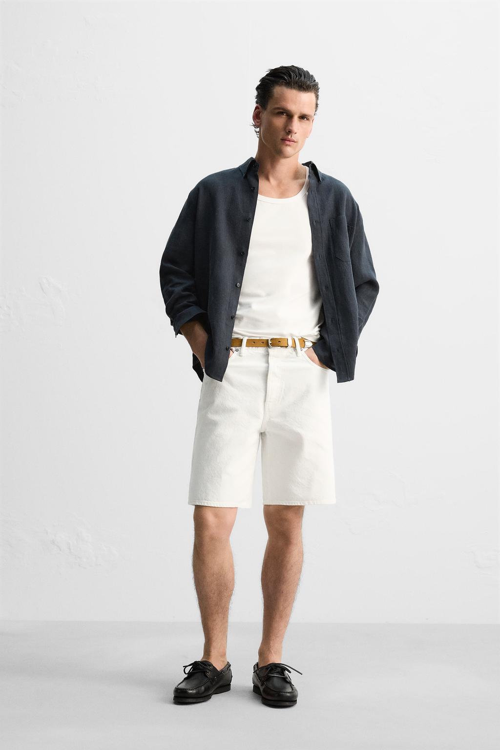 

Рубашка из 100% льна ZARA, цвет Dark navy