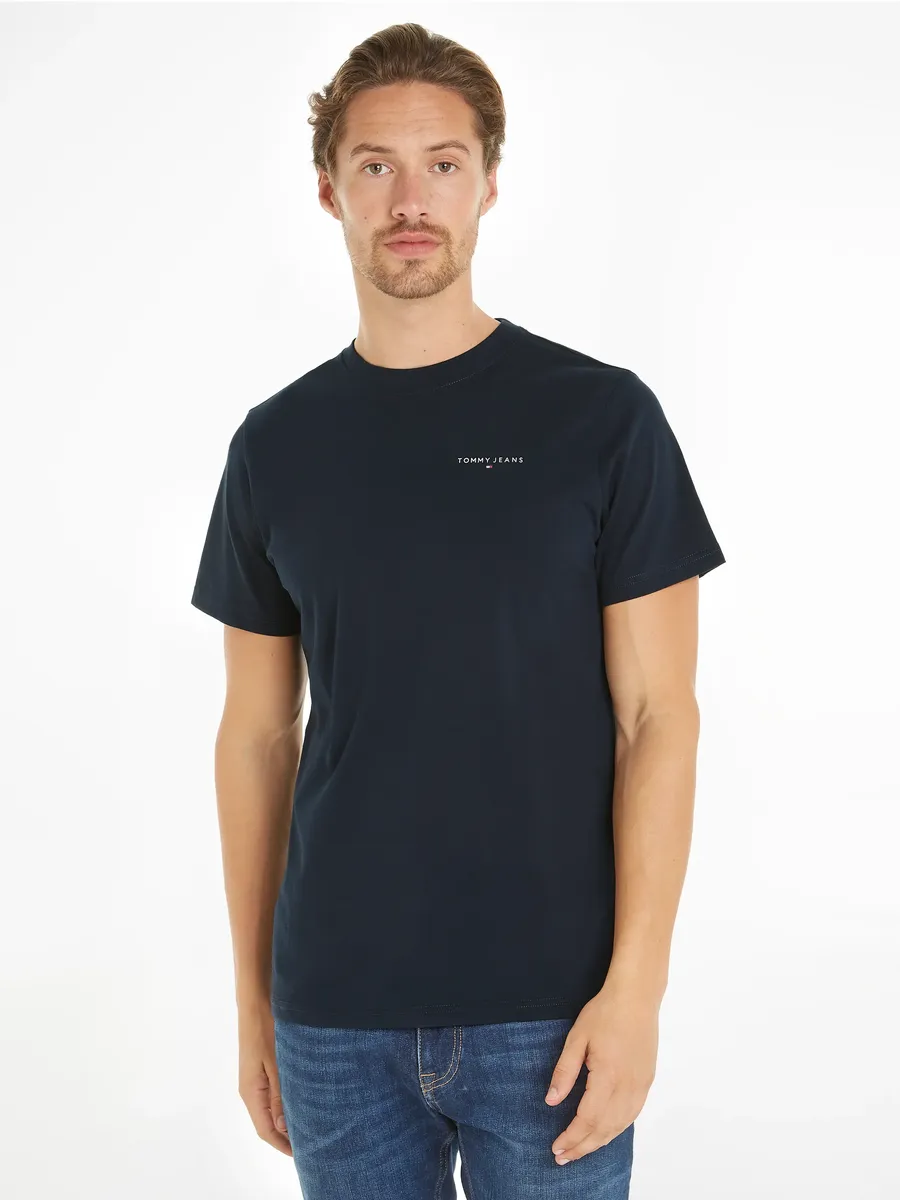 

Футболка Tommy Jeans "TJM SLIM LINEAR CHEST TEE EXT" с надписью-логотипом, синий