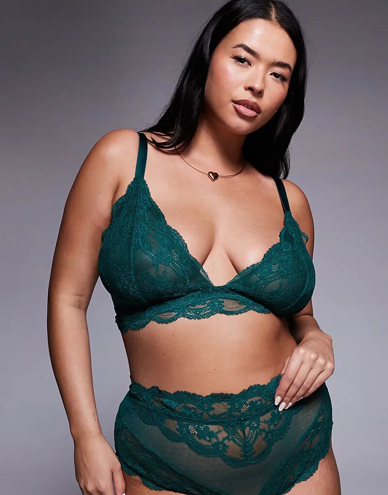 

Удлиненный кружевной бюстгальтер-бралетт Curve Lola от ASOS DESIGN в цвете «лесной зеленый»