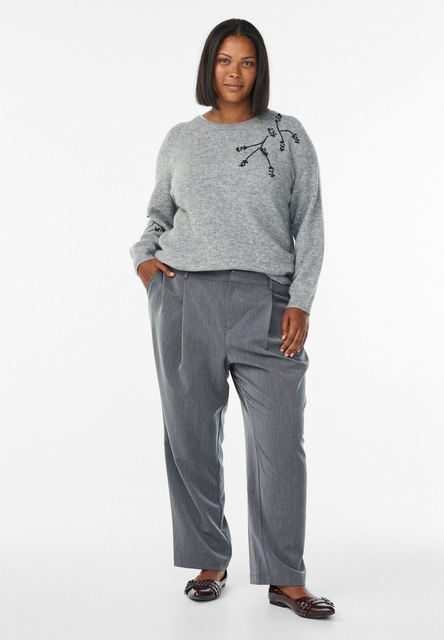 

Брюки Zizzi MIT HOHEM BUND UND GERADEM , Dark Grey Mélange/Mottled Dark Grey