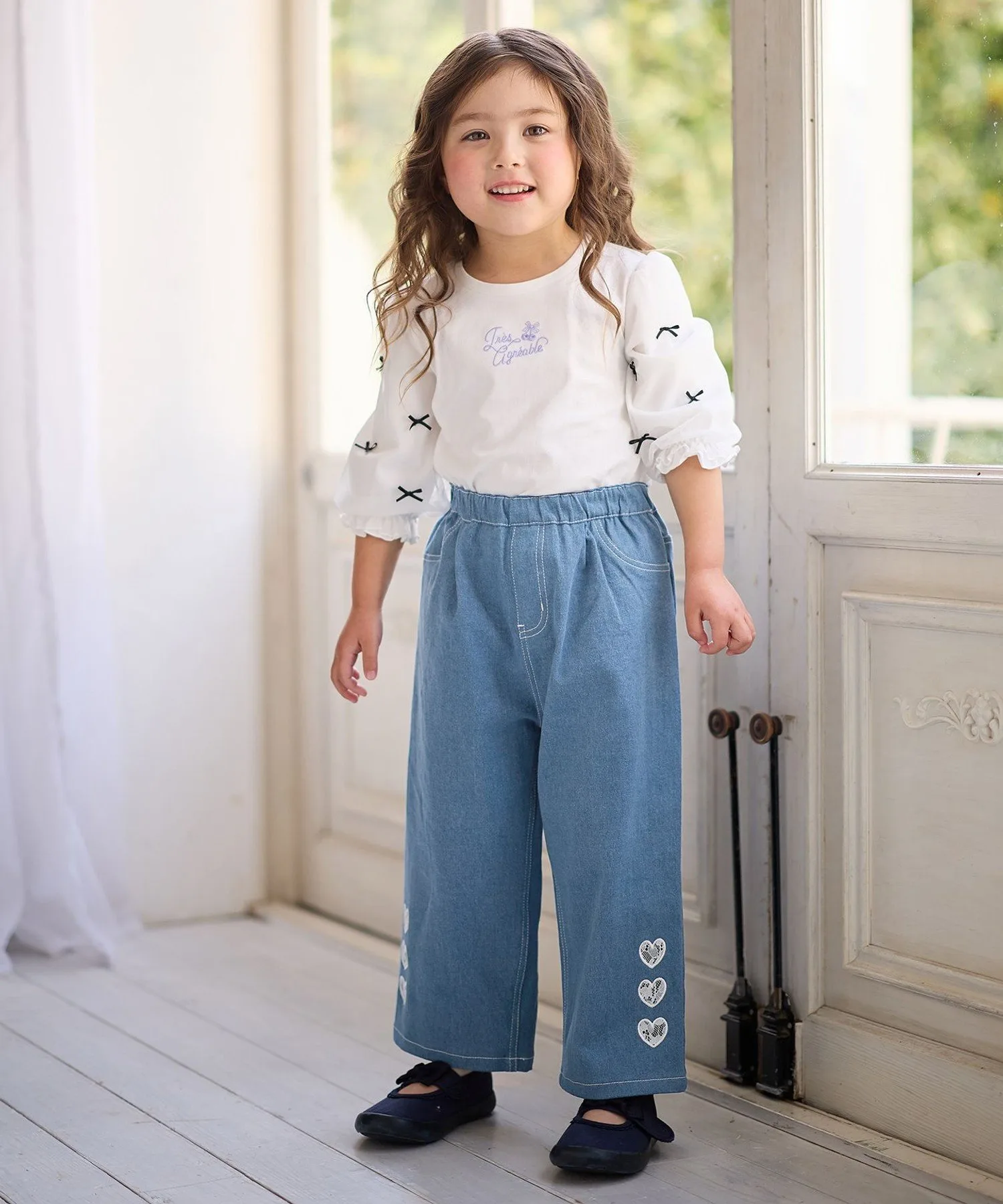 Футболка с рукавами 3/4 из ленты и тюля ANY KIDS, Off-white [001] — фото 3