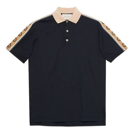 

Футболка interlock double g stripe polo shirt navy blue Gucci, синий