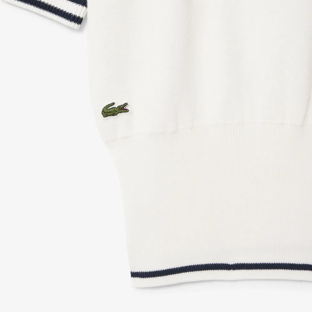 Женский свитер Lacoste MIF с открытым воротником и коротким рукавом, цвета "офф-вайт" — фото 4