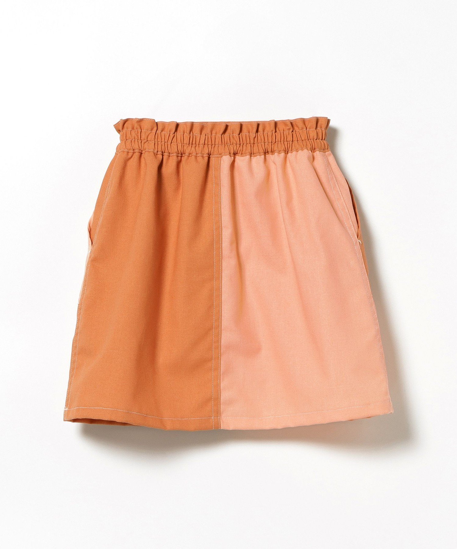 Короткая юбка-двойка в стиле колор-блок (90–150 см) BEAMS mini, CORAL×ORANGE — фото 3