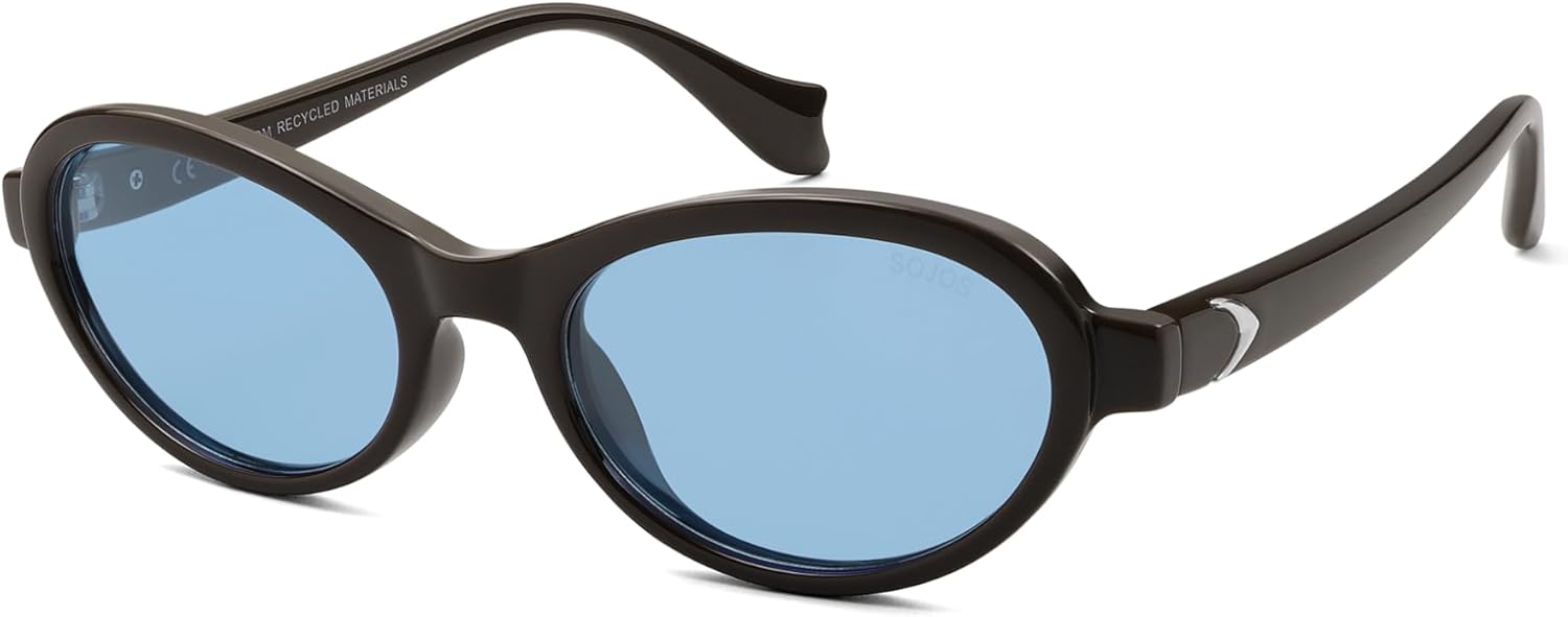 

Солнцезащитные очки SOJOS Ocean Collection Polarized Retro Oval Small для женщин, оправа из переработанного пластика, экологичные, защита от УФ-излучения UV400, модель Echo, Brown/Blue