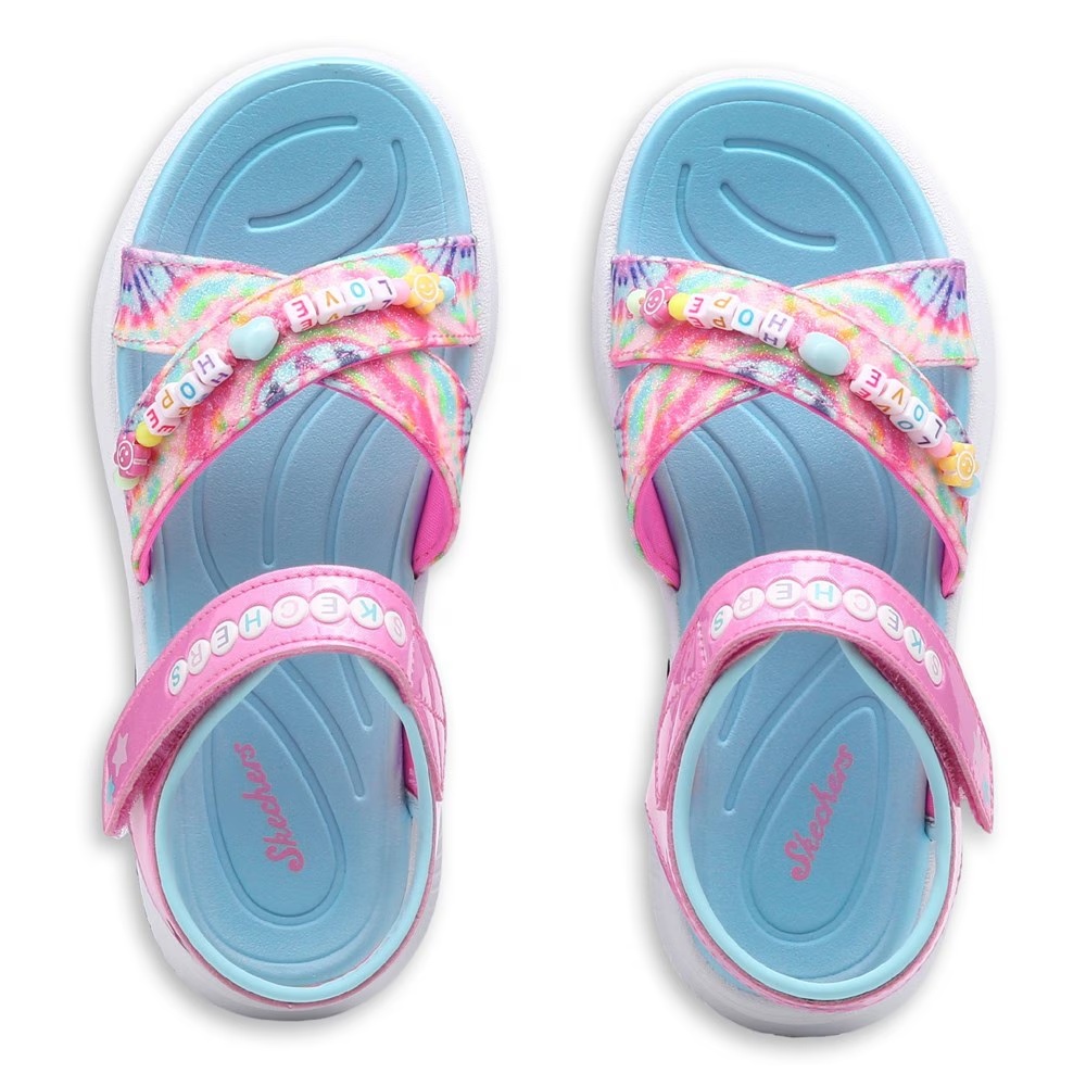 Детские сандалии в стиле тай-дай BFFs для маленьких/больших детей Skechers, pink multi tie dye — фото 4