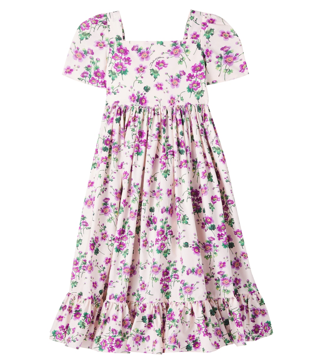 

Платье из хлопкового поплина с цветочным принтом и сборками Dolce&Gabbana Kids, Violette Rade F.Rosa