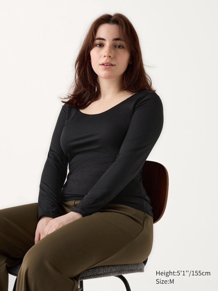 

Футболка Heattech с круглым вырезом Uniqlo, цвет 09 черный