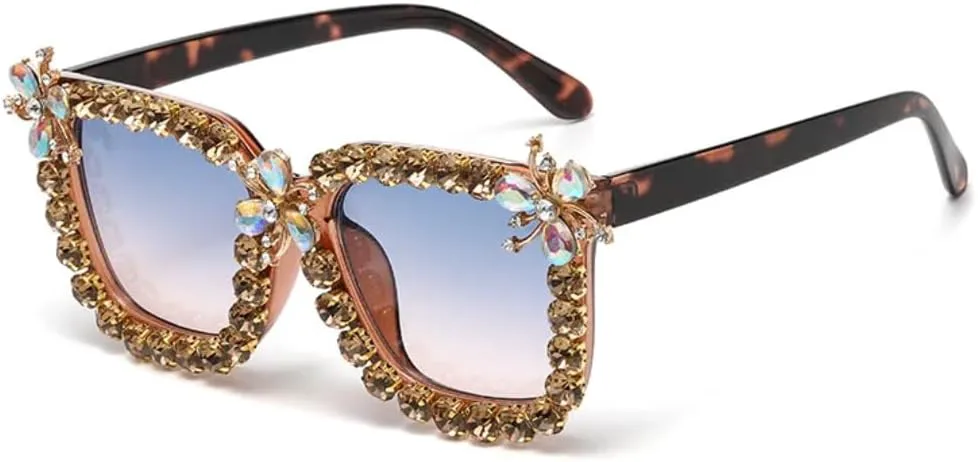 

Суперкрупные бриллиантовые солнцезащитные очки для женщин, уникальные, ручной работы, роскошные, со стразами, модные, хроматические, UV400 TVTBBVV, Brown-bluepink