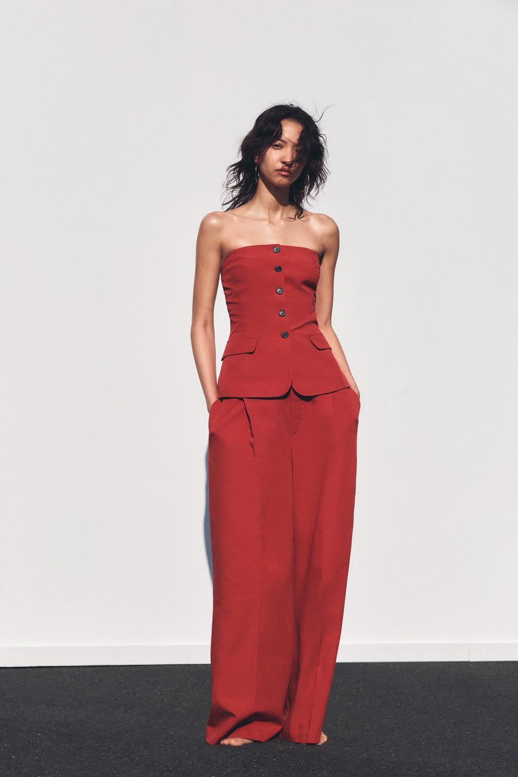 

Брюки с двойной складкой ZARA, красный
