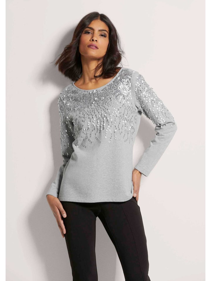 

MADELEINE Блестящий топ с мерцающими деталями серо-меланжевого/серебристого цвета