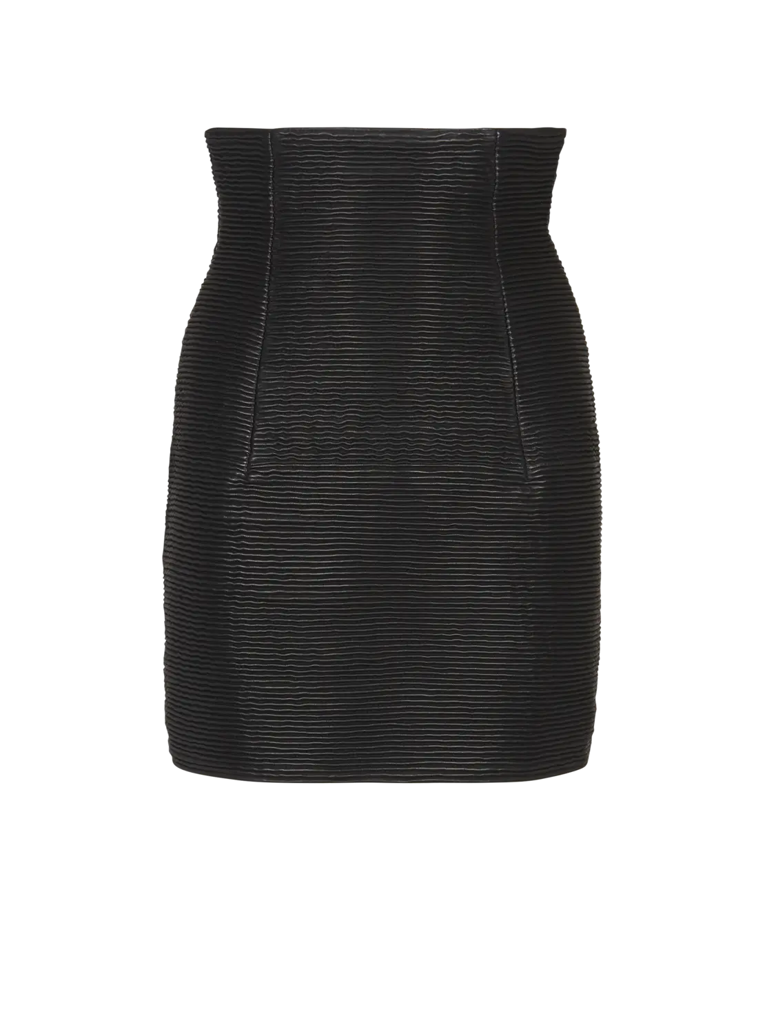 

Мини-юбка из ягнячьей кожи с высокой талией и подкатанным краем Balmain, черный