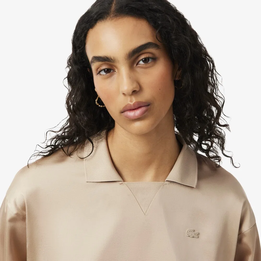 Топ-поло Lacoste Fluid Satin бежевый — фото 2