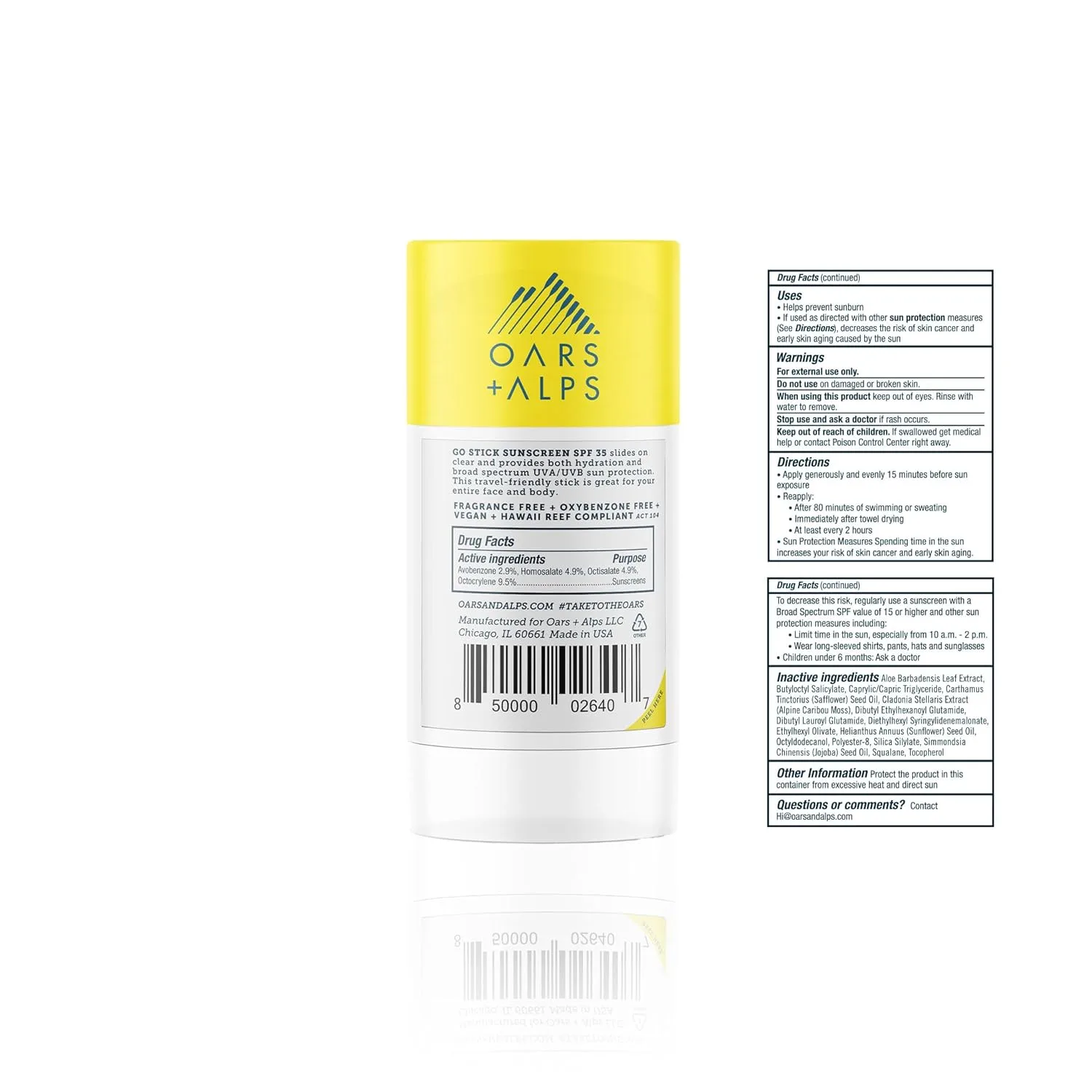 Oars + Alps солнцезащитный стик для лица SPF 35, водостойкий, с витамином E, 48 г, 2 шт 96.39 г (2 шт.), Clear — фото 2