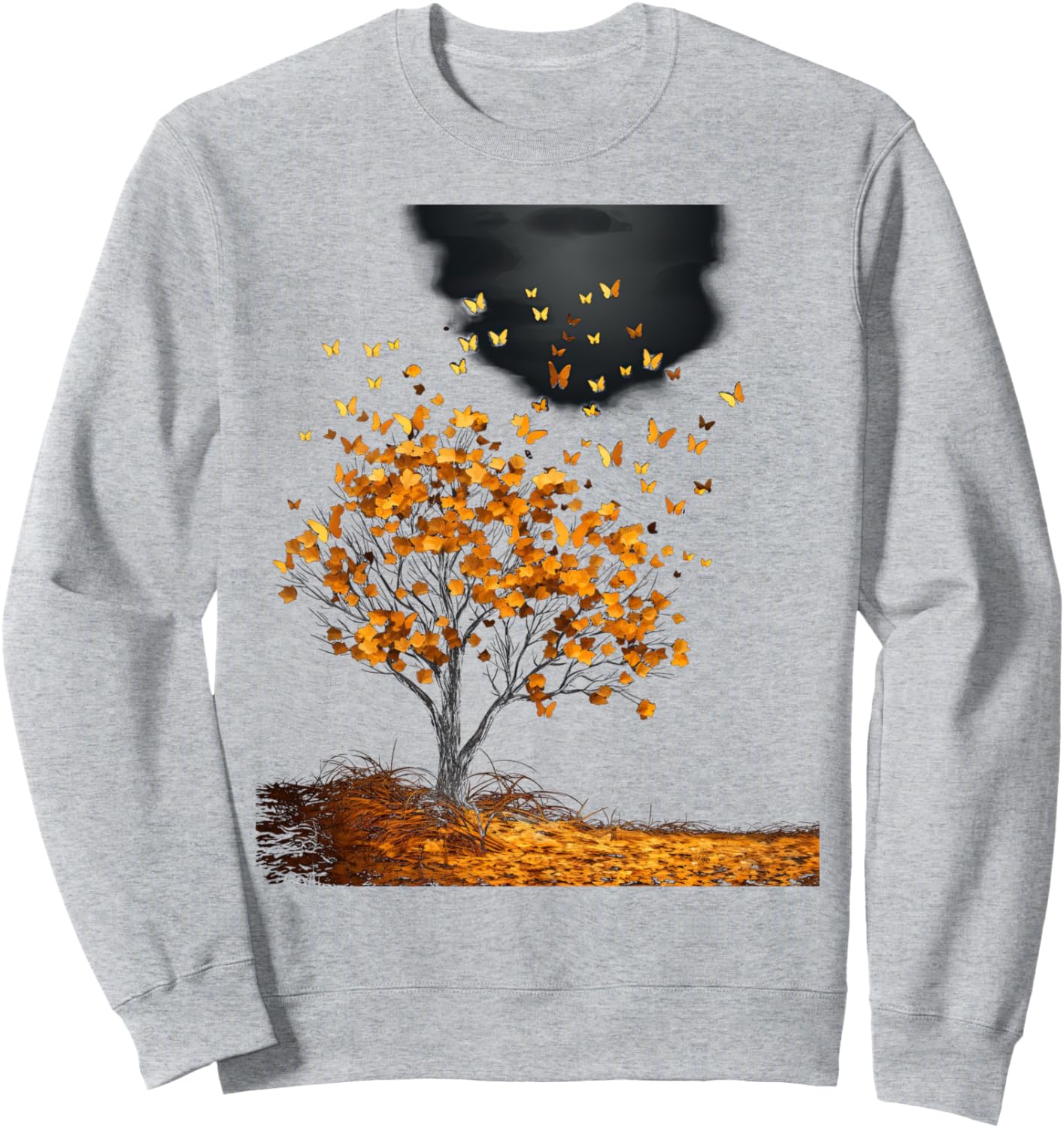 

Осенняя толстовка с изображением осенних листьев, дерева и бабочки Autumn Design With Butterflies And Trees, серый