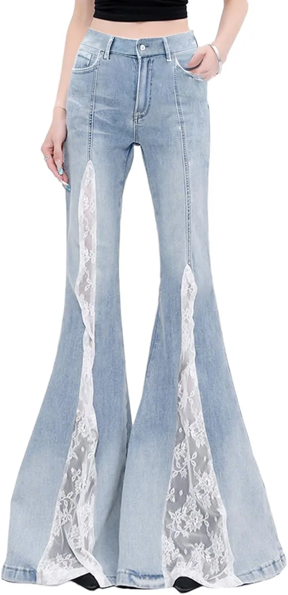 

Джинсы женские High Waisted Flared с кружевной аппликацией kakarin choyx