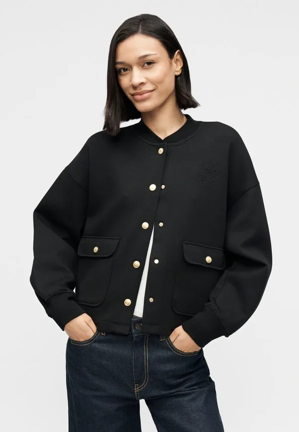 Свободный кардиган-бомбер из трикотажа с золотистыми пуговицами Tommy Hilfiger, Black — фото 4
