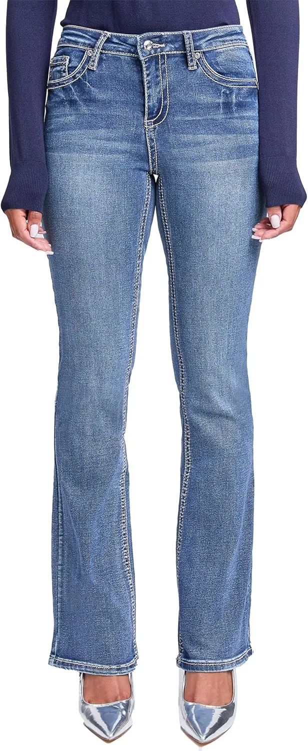 

YMI Women's YMI Jeans Mid Rise Heavy Stitch Bootcut Cross Studded