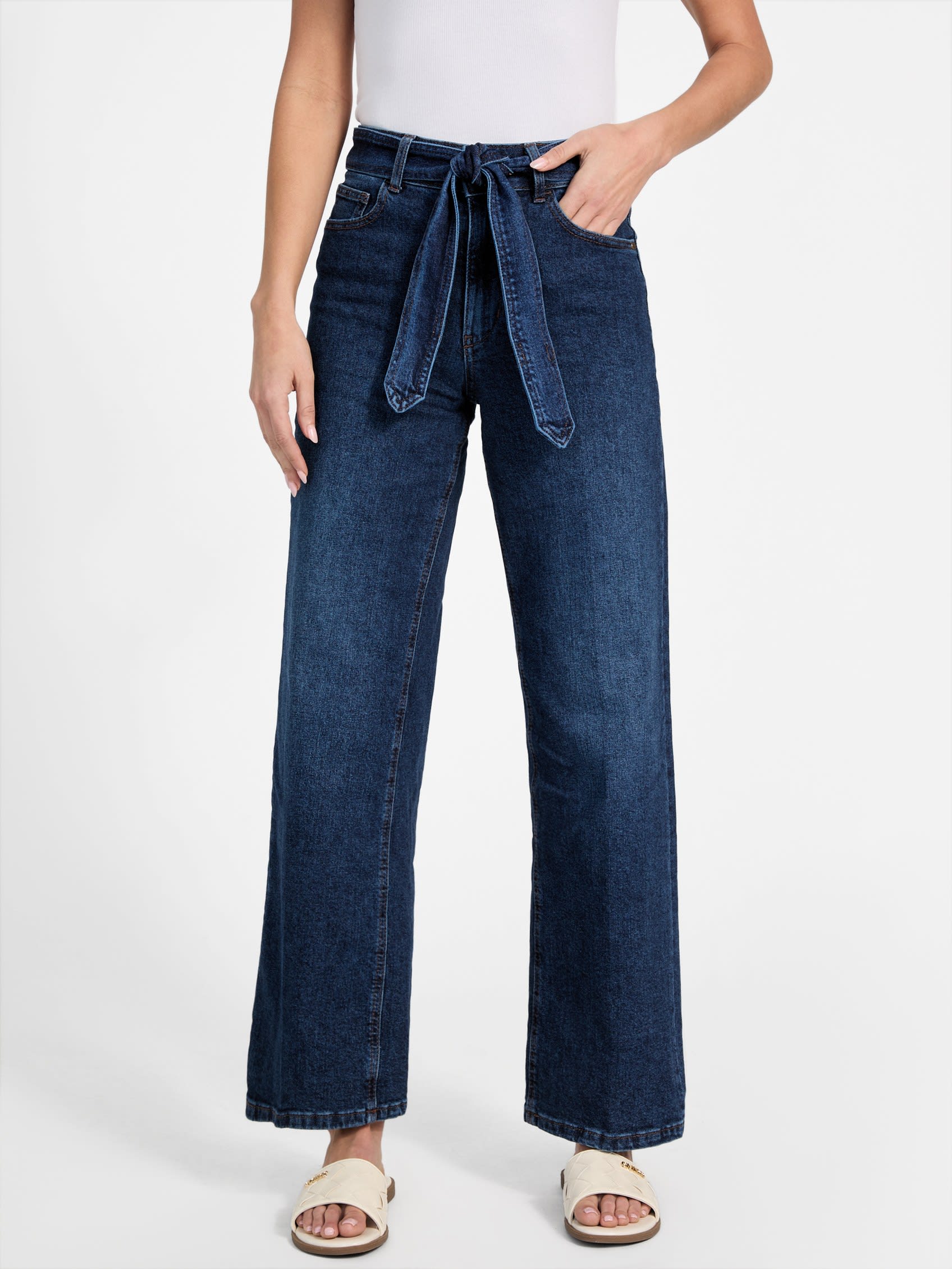 

Широкие джинсы с поясом Clover Guess Factory, цвет dark wash