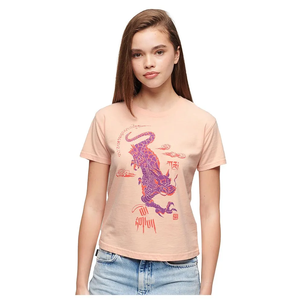 

Футболка Superdry Kailash Dragon Fitted, розовый
