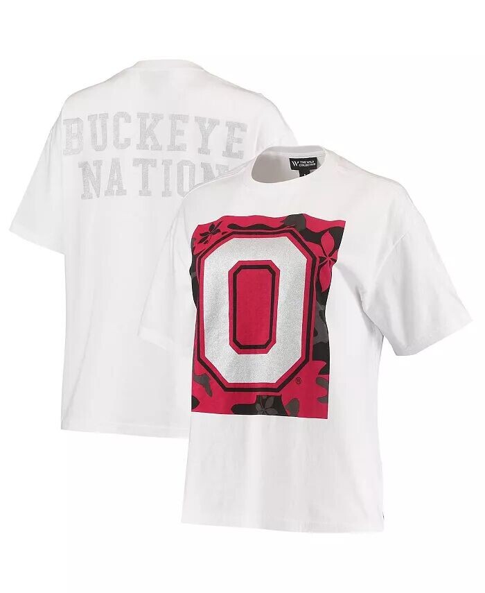 

Женская белая камуфляжная футболка Ohio State Buckeyes с принтом свободного покроя The Wild Collective