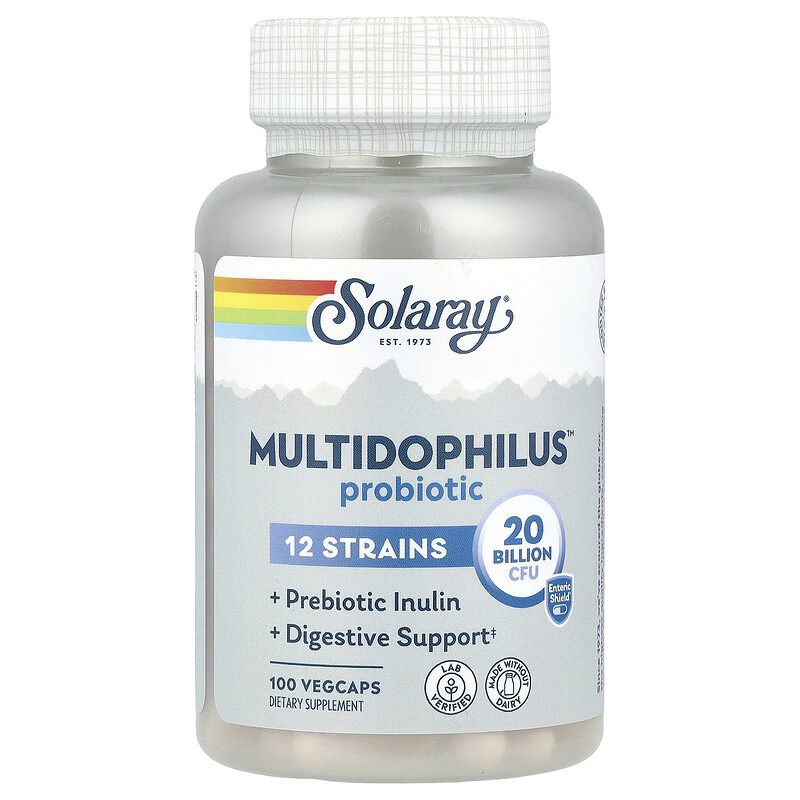 

Solaray, Multidophilus Probiotic, пробиотик, 20 млрд КОЕ, 100 вегетарианских капсул VegCaps