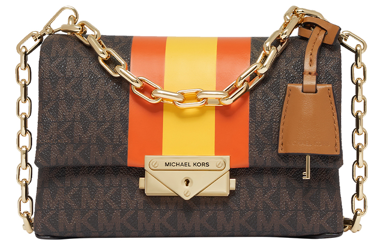

MICHAEL KORS Сумка Cece из коровьей кожи, через плечо, очень маленькая, женская, темно-коричневая, коричнево-оранжевая, красная и желтая