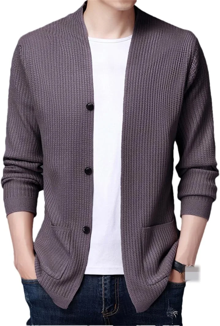 

Мужской вязаный кардиган, осень-зима, свитер-пальто, повседневный, однотонный, на пуговицах Disimlarl