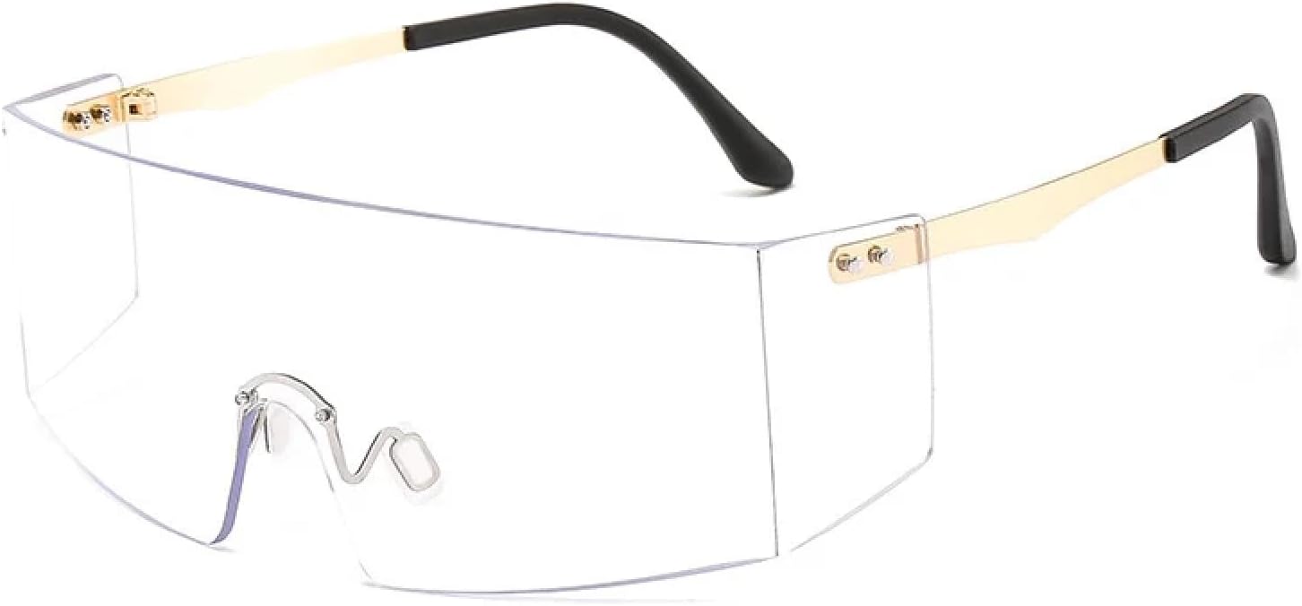 

Модные солнцезащитные очки без оправы для женщин и мужчин, большие очки с плоской верхней частью, увеличенные зеркальные очки, защита от УФ-излучения UV400 VVTWSSW, C10 Gold-clear